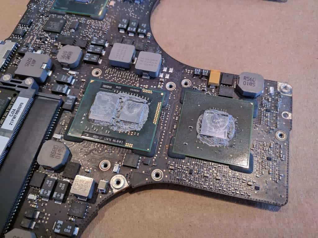 Laptop motherboard with thermal paste on it