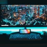turned-on flat screen television