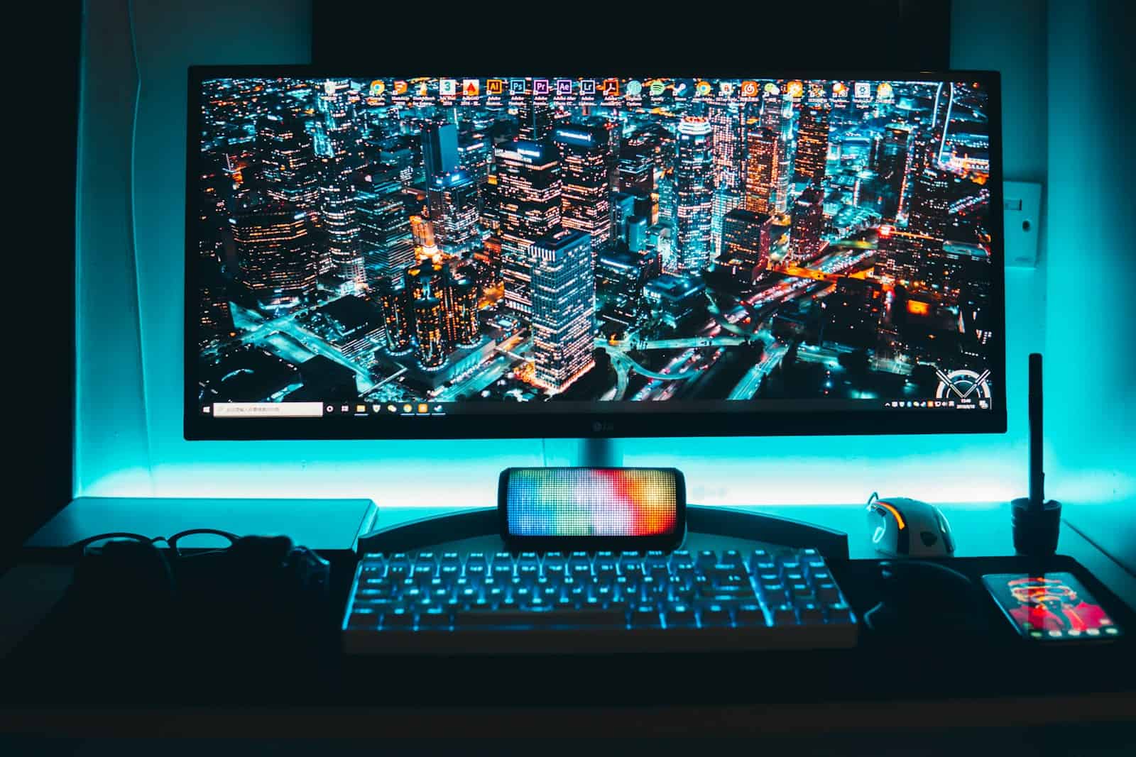 turned-on flat screen television