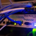 a close up of a network with wires connected to it