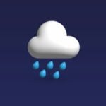 a white cloud with blue rain drops on a dark blue background