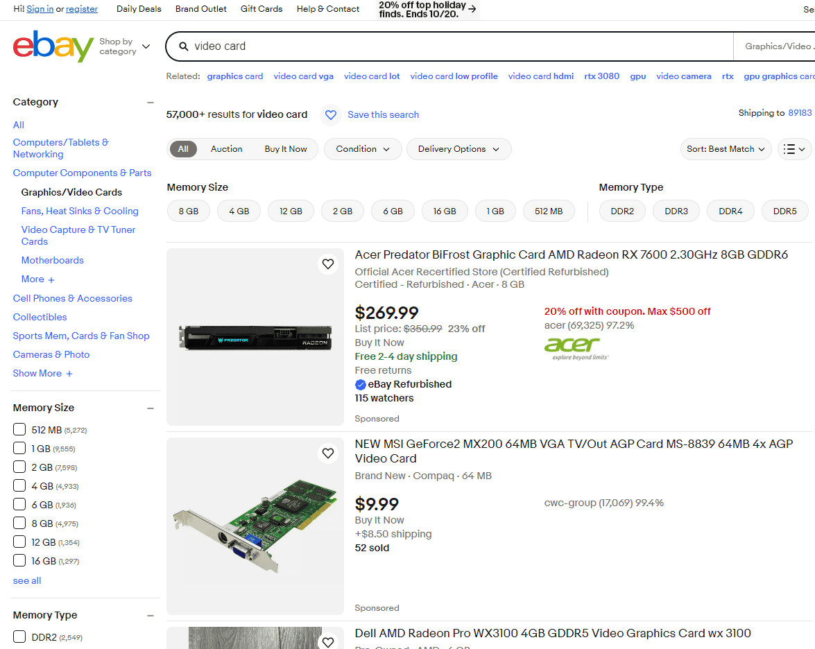 Video Cards on Ebay